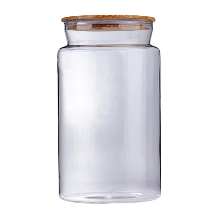 Storage Tank Circular Sealed Tank Factory Direct Sales Kitchen Food Glass Transparent with Bamboo and Wood Cover Cylinder Modern