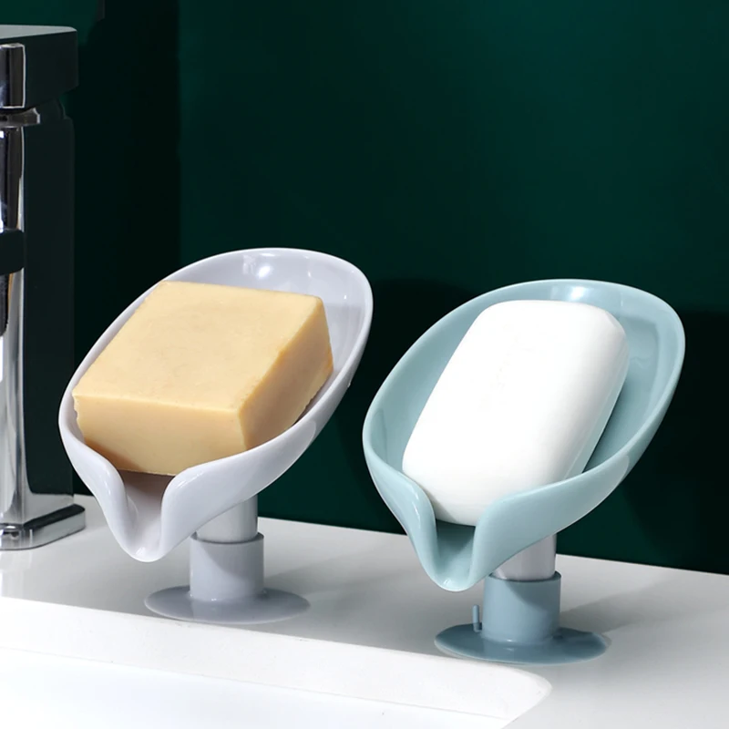 Suction Cup Soap Dish Box For Bathroom Shower Soap Holder with Drain Portable Leaf Shape Toilet Laundry Soap Rack Tray For Basin