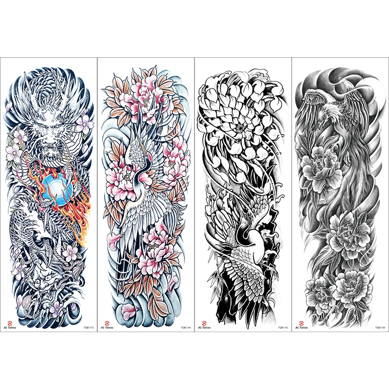 Hot sale High Quality lion dragon pattern design long lasting full arm tattoo stickers for men