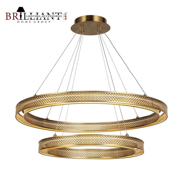 Modern Home Lighting Living Room Dining Room Stainless Steel Hanging Chandelier Mesh Metal Double Rings Led Pendant Light