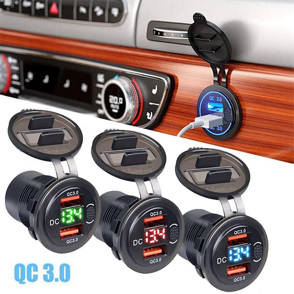 Type C PD QC3.0 2 USB Mobile Phone fast car charger Cigarette Lighter Socket 12V power Adapter QC3.0 USB car charger Outlet