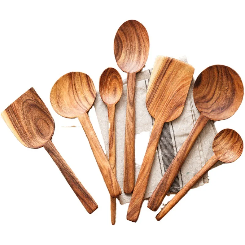 Wooden Cooking Utensils,Teak Wooden Spoons for Cooking Wood Utensil for Nonstick Cookware,Kitchen Utensils Set 7