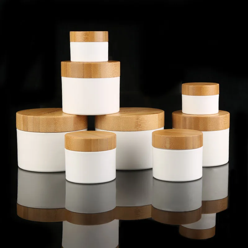 Wholesale Empty Bamboo Cosmetic Containers Luxury Plastic Cream Jar with Bamboo Lid for Lotion Cream