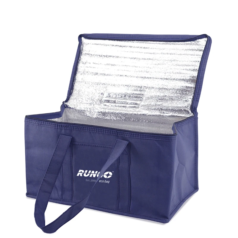 Custom Logo Aluminum Foil Lined Insulated Non-Woven Tote Cooler Bag Reusable Lunch Cooler for Outdoor Food Storage