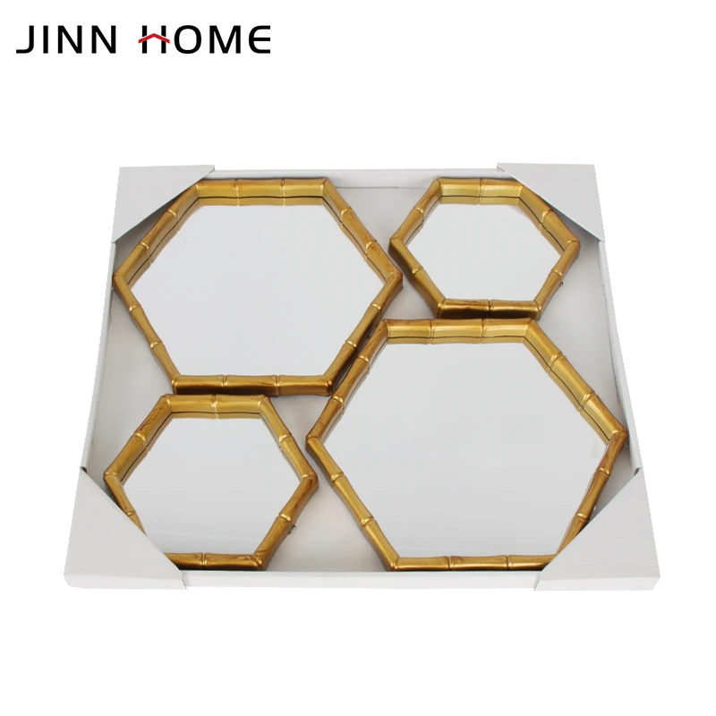 Jinnhome набор золотых шестигранных бамбуковых рамок из 4 шт. настенных висячих зеркал для ванной комнаты Декоративные Туалетные Зеркала