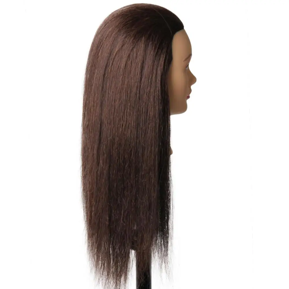100% Real Natural Hair Training Mannequin Head Professional Hairstyle Practice Wig Head Women Brown