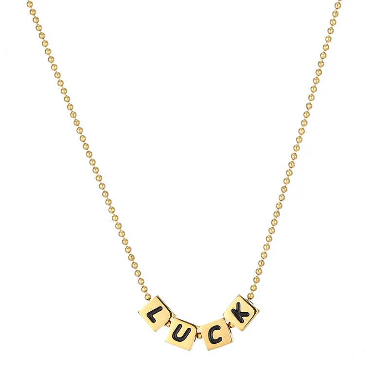 Hainon Titanium Steel 3D Block LUCK English Letter Combination Pendant Necklace Titanium Steel Lock Bone Chain Necklace