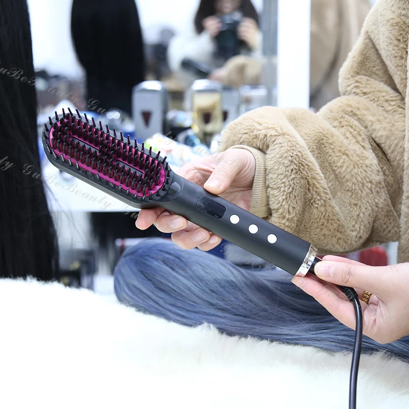 Gubebeauty mini anion infrared portable electric comb hair straightener hair curling wand electric hair brushes for homeuse