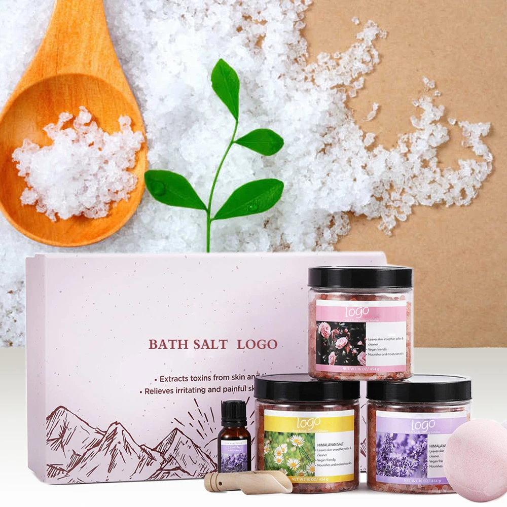 Private label bulk low moq ball epsom rose vegan himalayan lavender organic bath salts with flowers