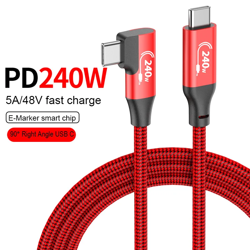 CC3A Right Angle Type C Nylon Braided Cable PD 240W 48V 5A USB C Mobile Phone Charger for PC Tablets Laptop E-bike TV