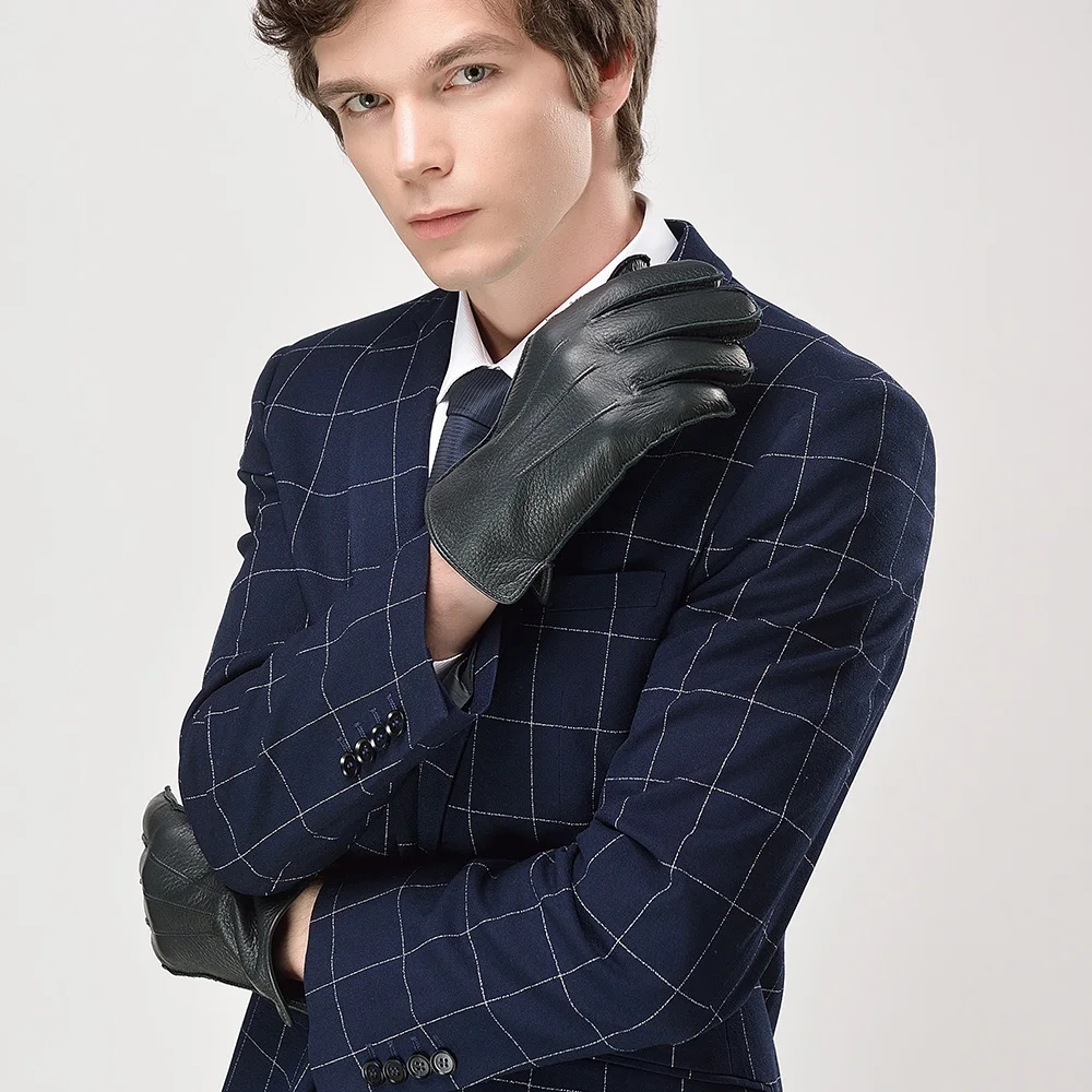 Заводская цена, мужские повседневные удобные черные кожаные перчатки из овчины для повседневного использования на открытом воздухе и путешествий