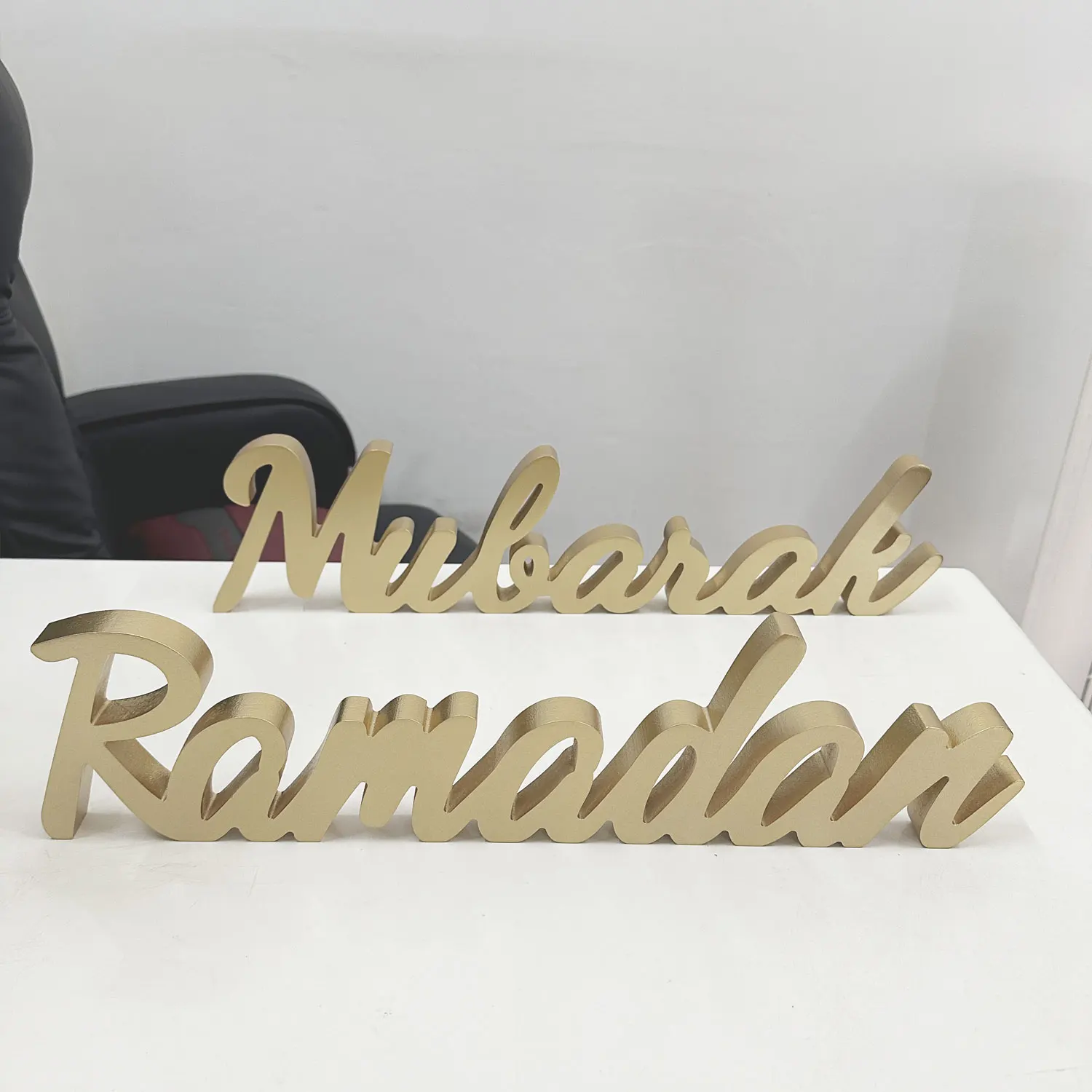 Muslim Eid Party Table Ornament Eid Wooden Decoration Gifts Gold Wood Ramadan Mubarak Sign