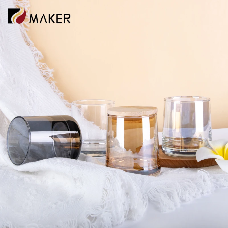 Iridescent Wholesale Holographic Glass Holder Empty Luxury Custom Candles Jars With Wooden Lids For Candle Making