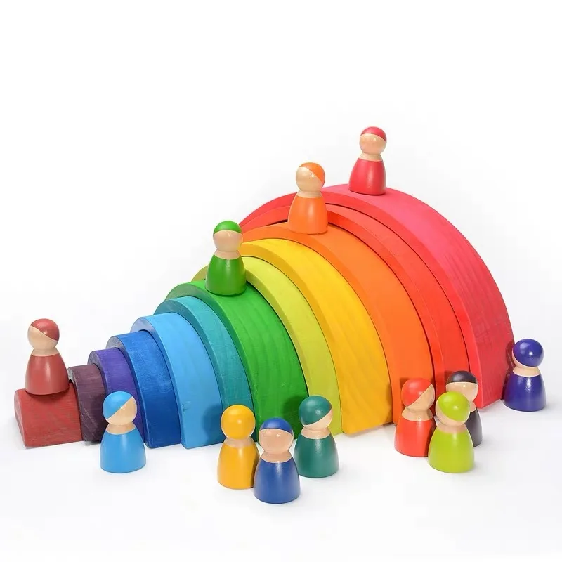 
12 Pieces Rainbow Stacker Nesting Puzzle Wooden Building Blocks, Parent-Child Interactive Toys 