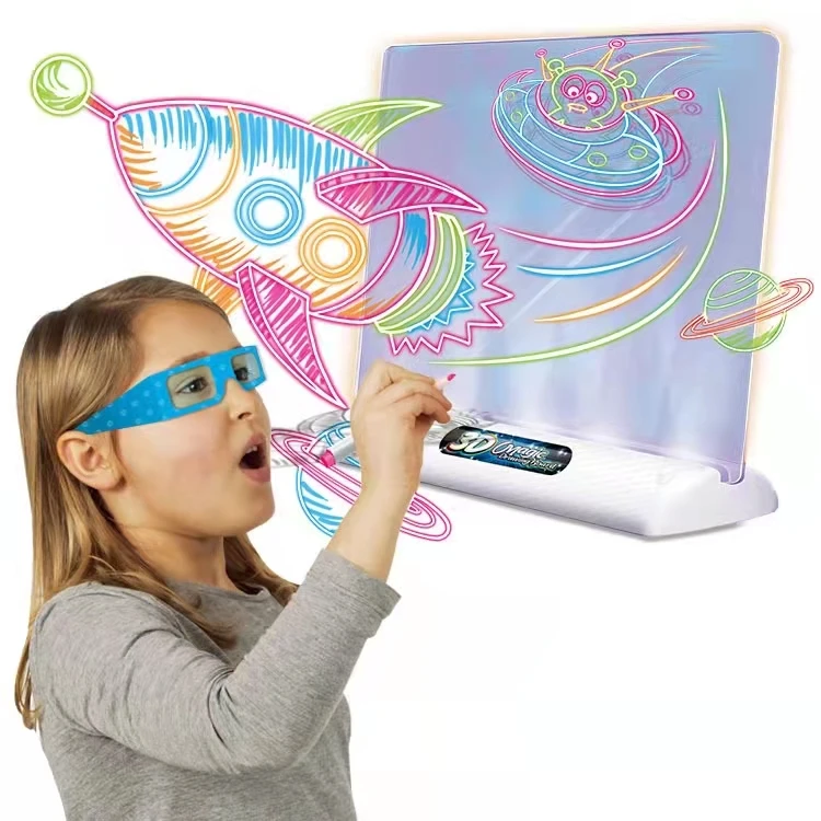 3D Magic Drawing Board Painting Toy Light Fun Graffiti Fluorescent Board For Kids Drawing Tablet Sets Children Education Gift