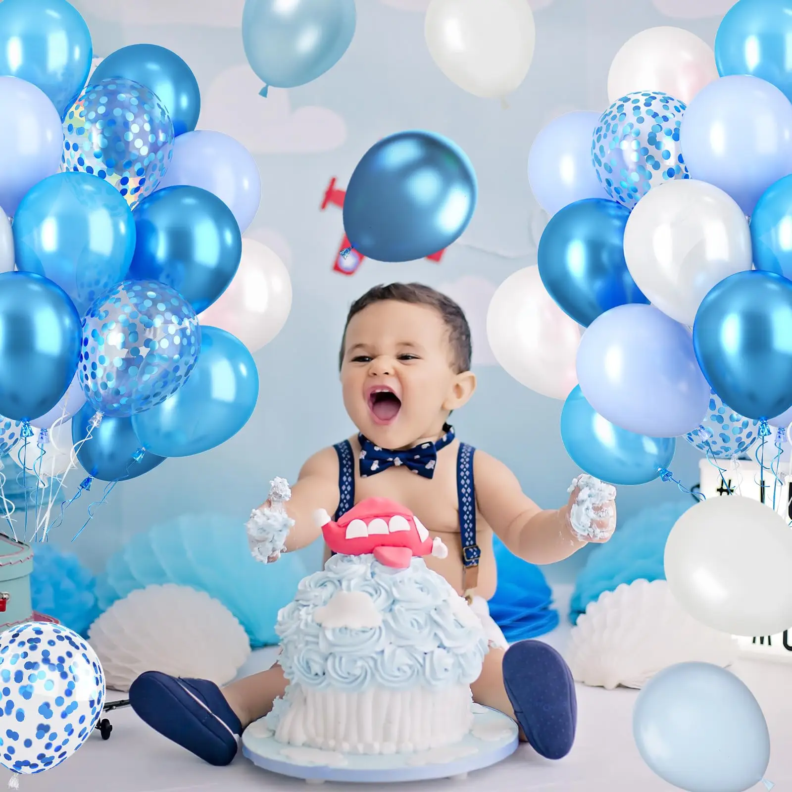 Baby Shower Pearl Blue Birthday Balloons 60 Pcs Metallic Blue Macaron Blue Balloon Set for Wedding Decorations