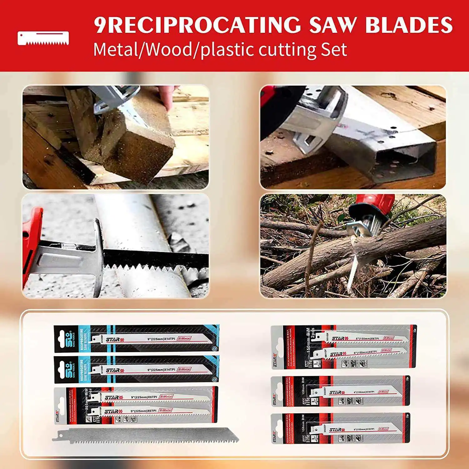 21V Cordless Reciprocating Saw Tool-free Blade Change 6 Saw Blades Kit Saber Saw for Wood Cutting