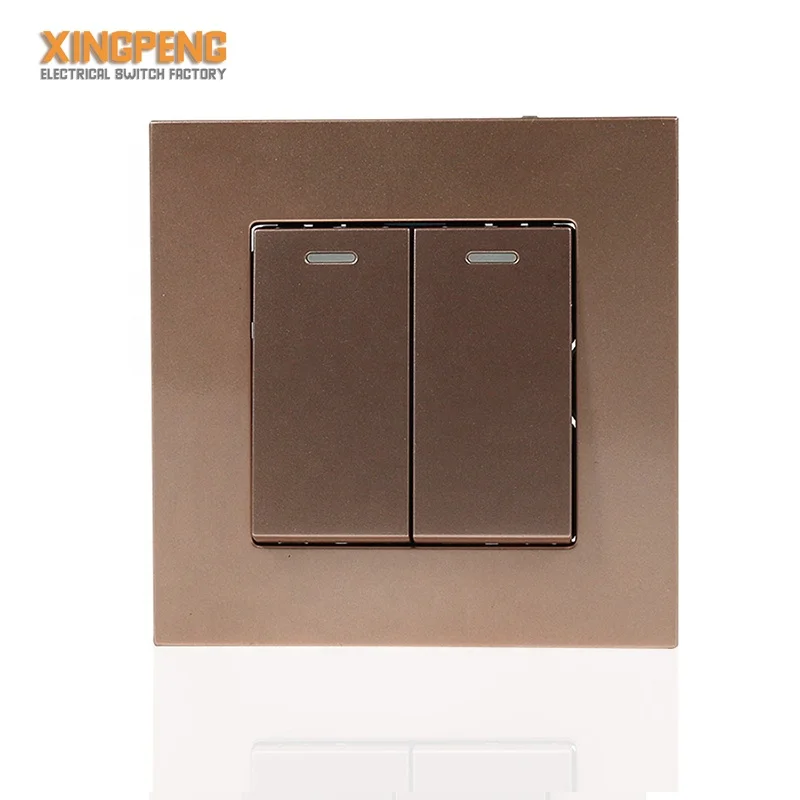Mezeen EU type Gold Panel 10A 250V 2 gang 2 way wall switch Push Button Modern Home Wall Electric light switch manufacturer