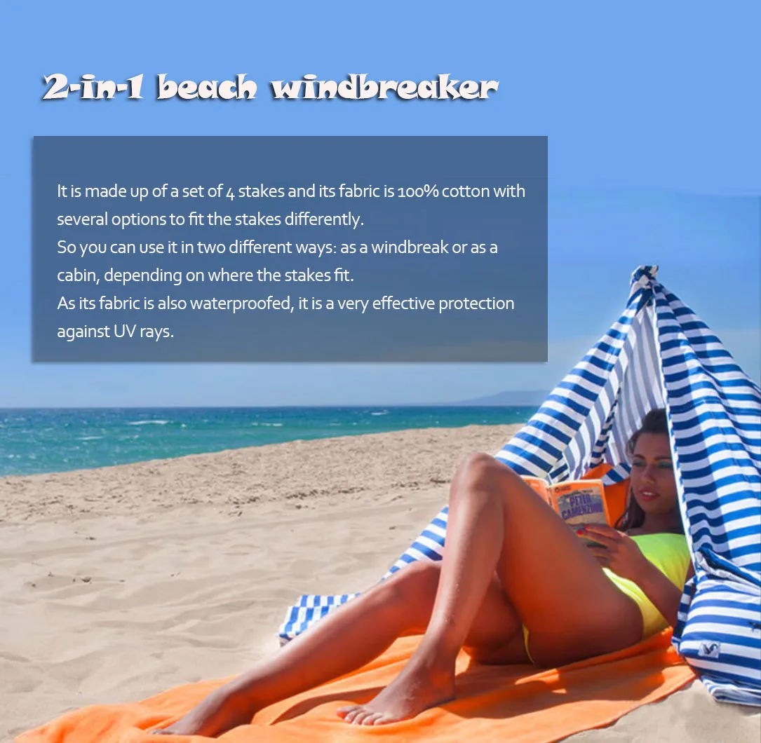 Large Lightweight Compact Foldable Polyester Wood Pole Sun Shelter Beach Fence Camping Beach Windbreaker Screen Tent