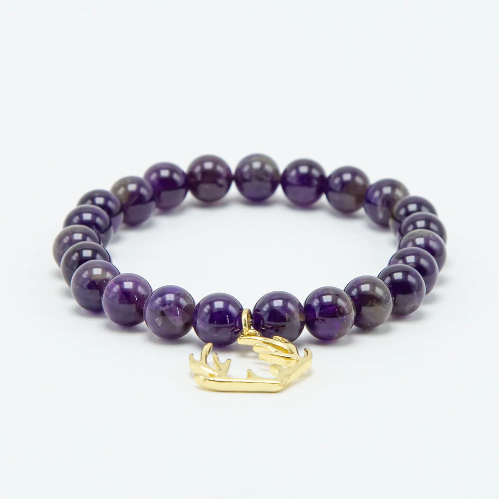 Bestone 8mm Gemstone Beads Bracelet  Natural Stone Bracelet with Charm