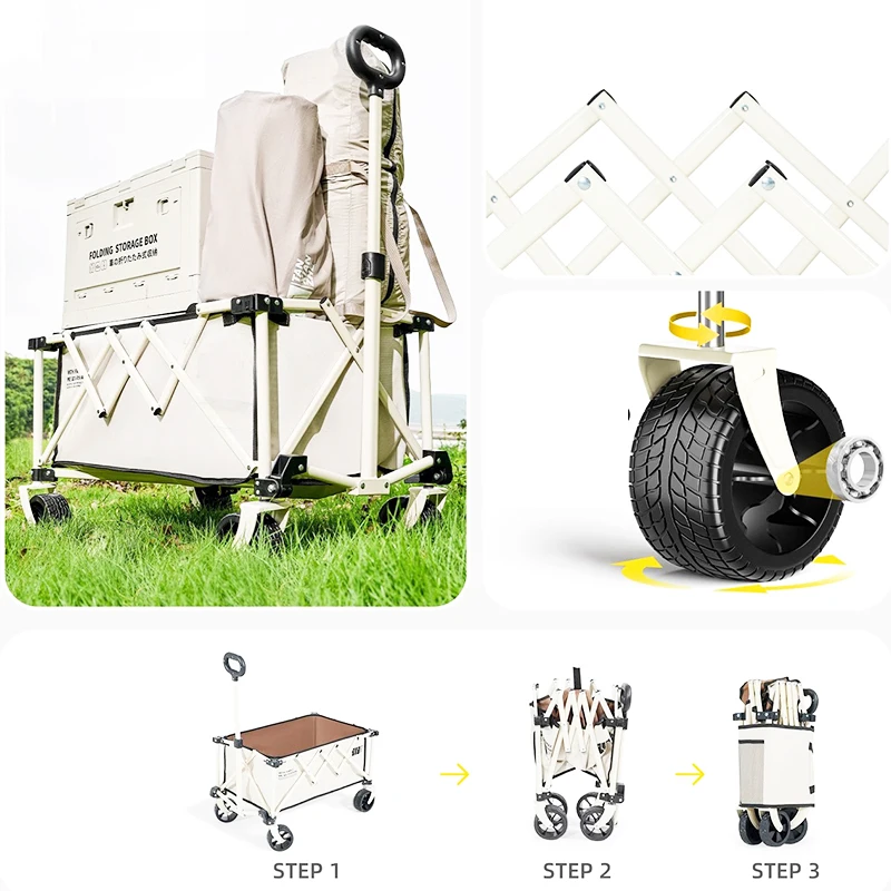 Entai OEM Camping Trolley Foldable Outdoor Utility Beach Wagon Folding Carts Wagon Stroller With Four-wheel