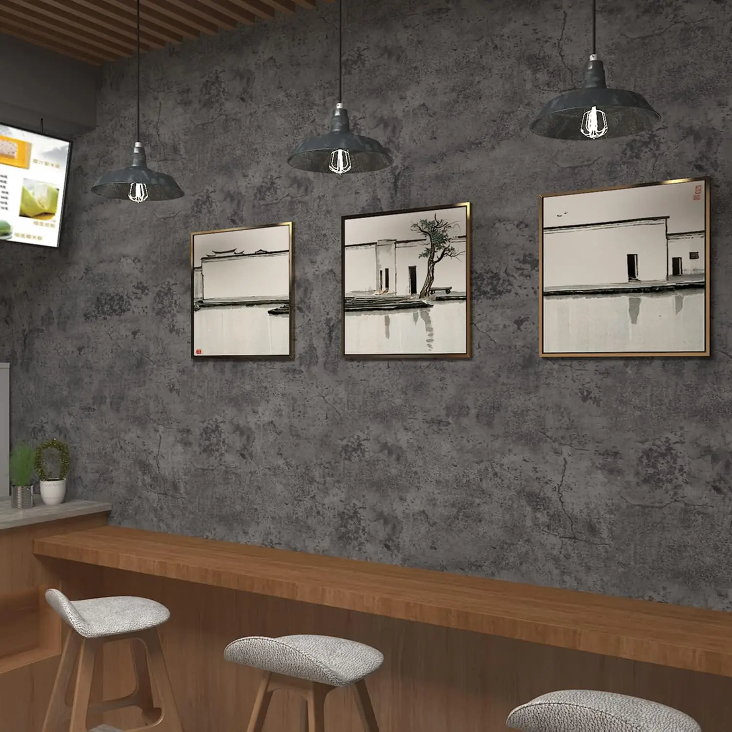 3D Matte Dark Grey Black Cement Wallpaper Peel and Stick Vinyl Self Adhesive Wallpaper Waterproof Wall Sticker for Walls Decor