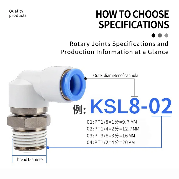 SMC type high-speed rotating tracheal joint KSH/KSL04/06/08/10/12-M5/M6/01/02/03/04S KSH/KSL Rotary fittings with ball bearing