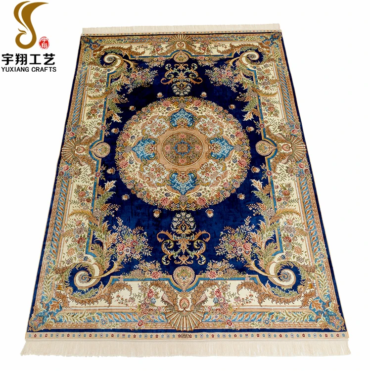 Fashion Design 5*7ft Luxury Silk Rug 100% Hand Knotted Blue Floral Silk Rugs and Carpets