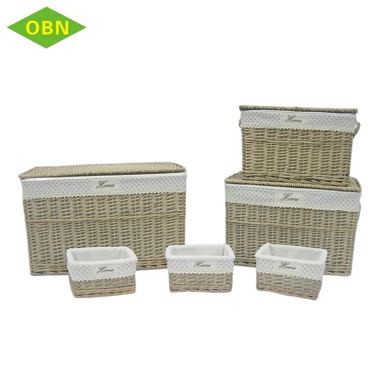 Home clothing toys organizer round woven grey rattan wicker laundry storage basket