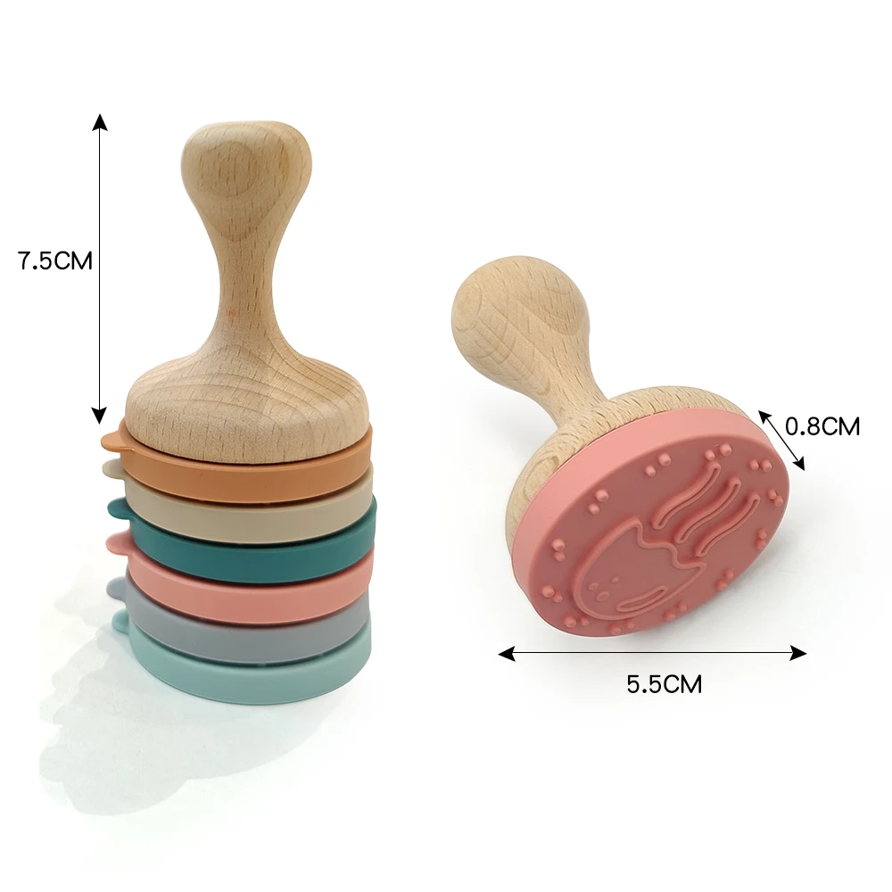 Hot Selling Silicone Custom Set Toy Wooden handle Stamp For Gifts And Kids