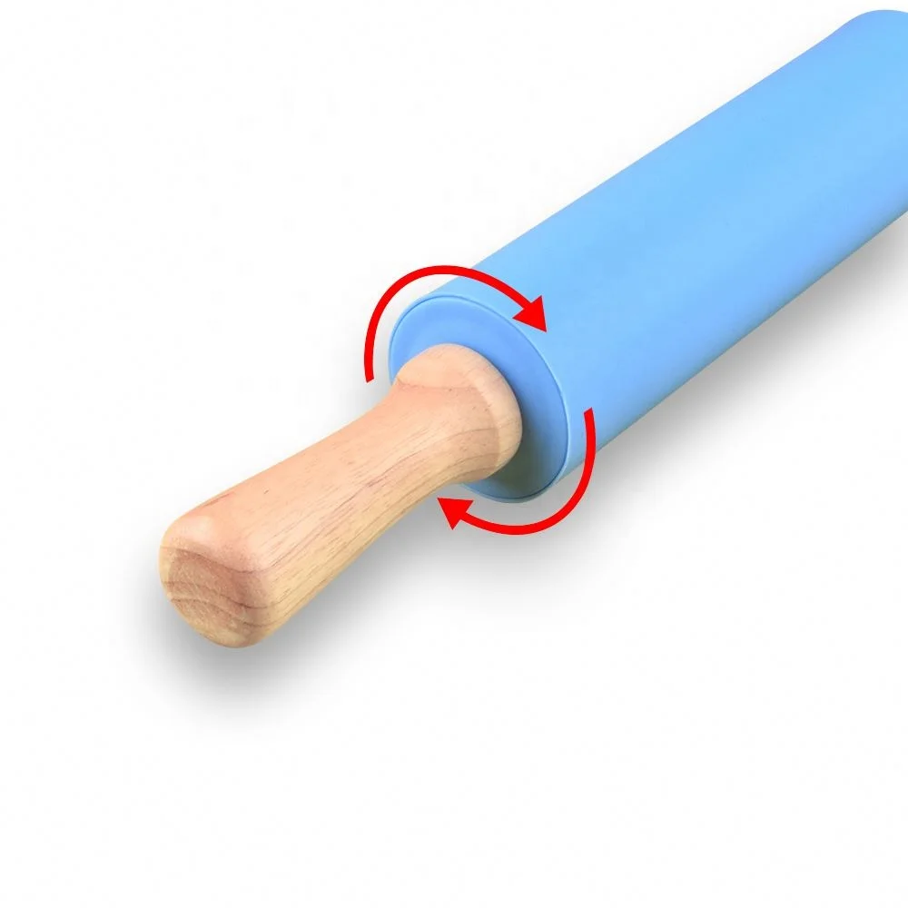 Non Stick Surface Dumpling Noodle Wooden Handle Flour Silicone Rubber Rolling Pin
