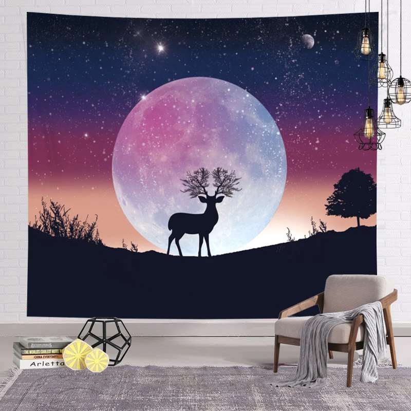 
Wholesale Custom Printed tapestry Luxury Starry elk sci-fi vision Print for living room 