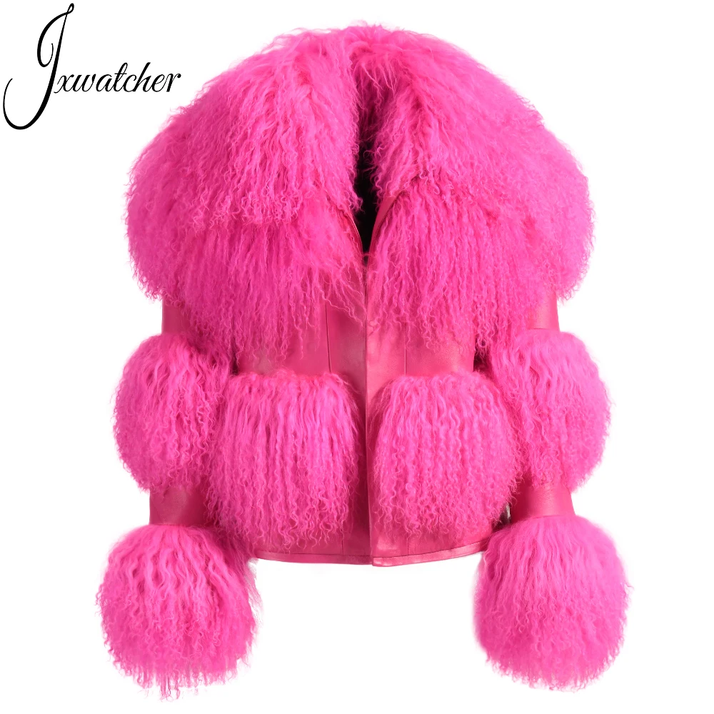 Wholesale Detachable Real Mongolian Fur Splicing with Lambskin Leather Thick Warm Long Women Fur Fluffy Coats 2024