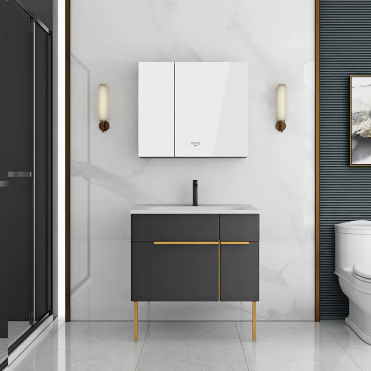 Latest Wall Hung Waterproof Wood Bathroom Cabinet Vanity Units With Sink Cabinet