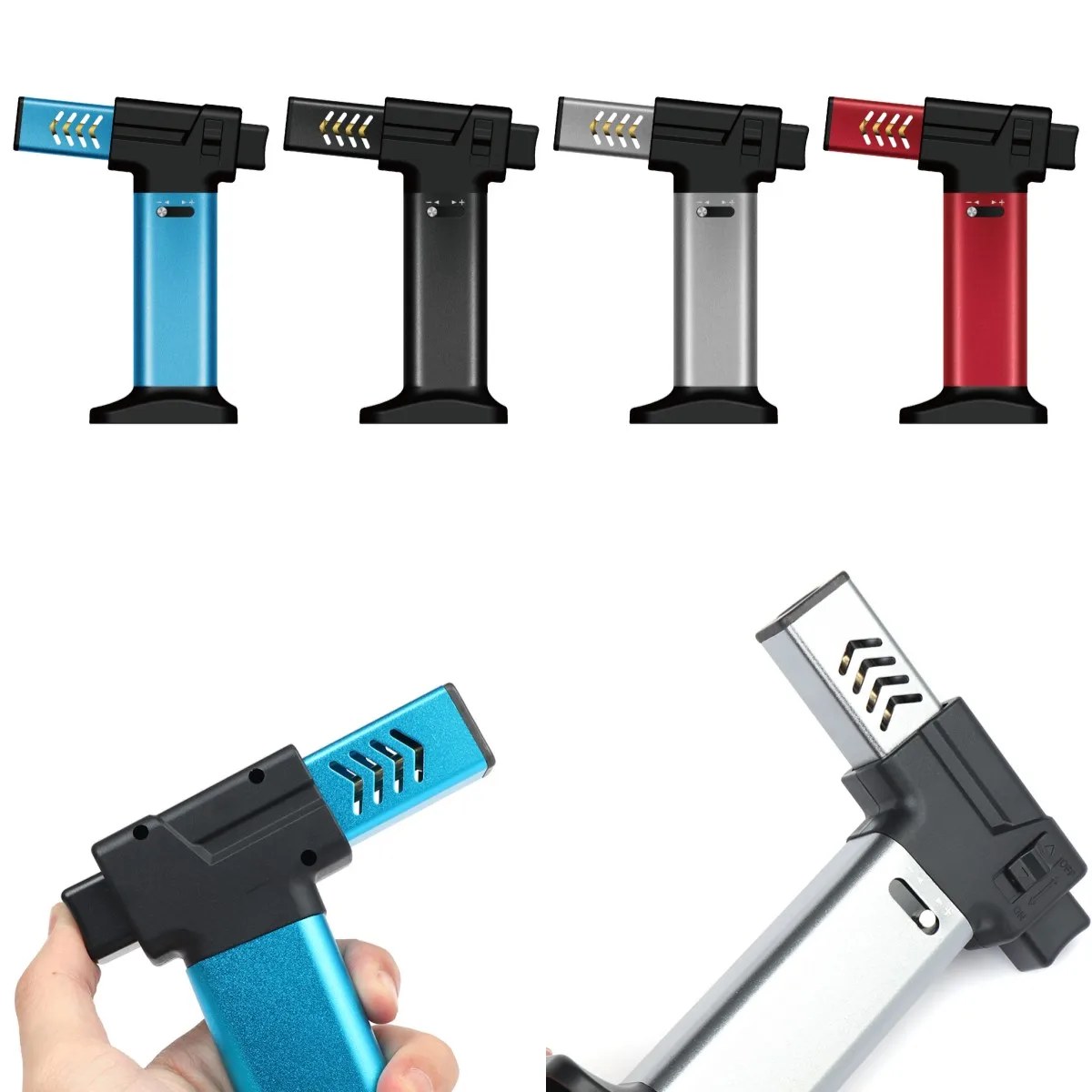 Wholesale Single Flame Cigarette Lighter Customize Logo Adjustable Firepower Lock Windproof Table Jet Torch Lighters