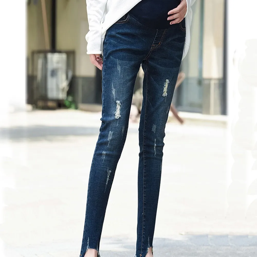 Wholesale High Quality Maternity Clothes New Design Women Destroy Ripped Stretchy High Waist Jeans