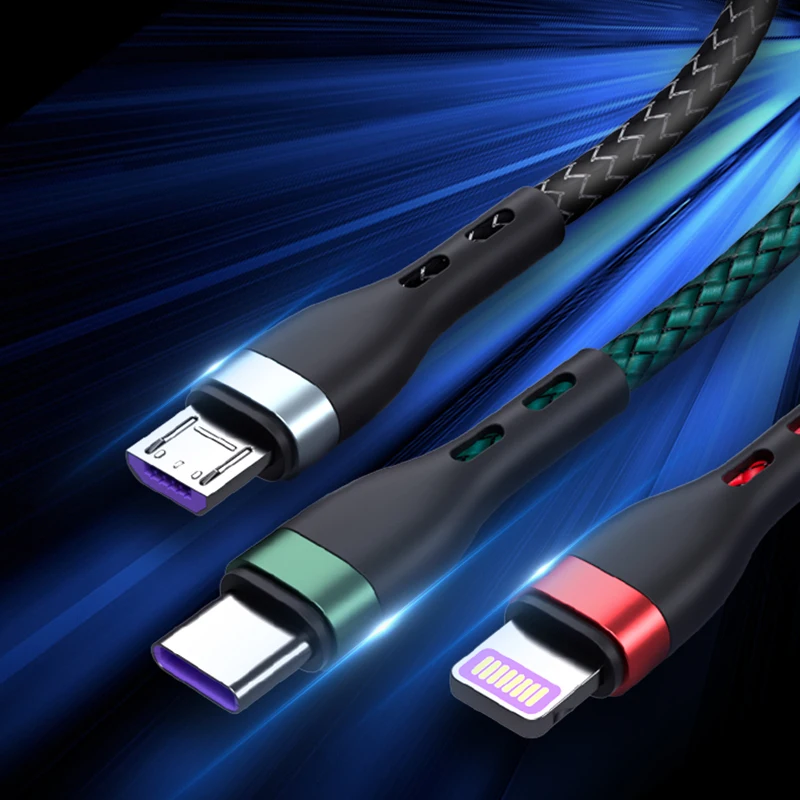 New 3A multi 3 in 1 retractable strong nylon braided type c lightning cable android fast charging data transfer cable for phone