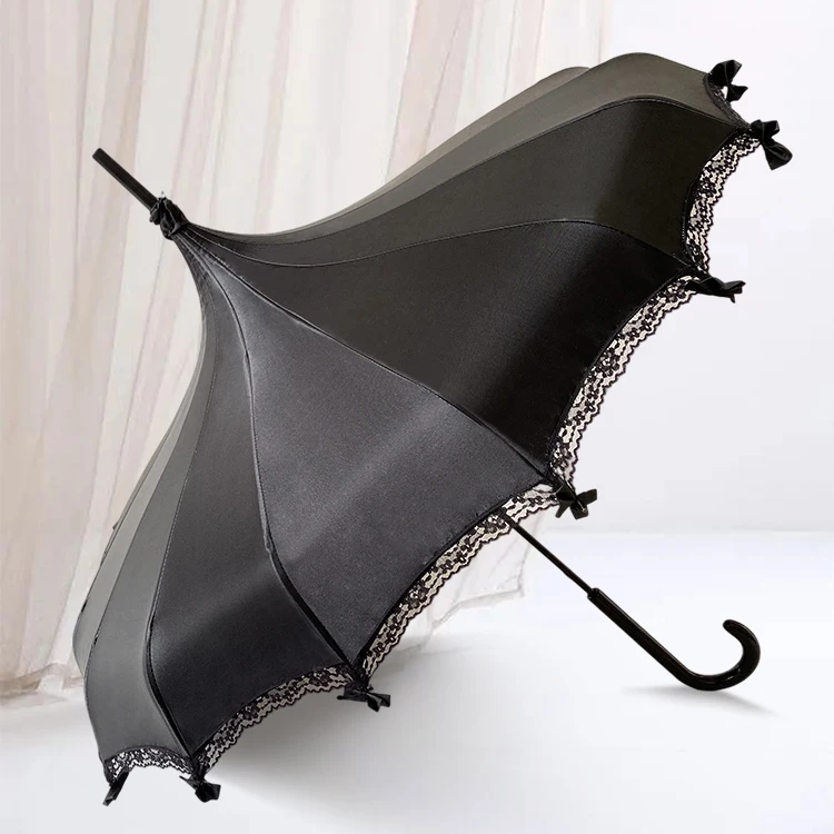 LOTUS Good Quality Factory Directly Black Umbrella Fashion Pagoda Umbrella Long J Handle Umbrella with Custom Design
