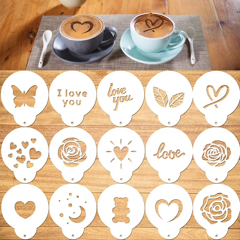 15pcs Plastic Latte Coffee Stencil Milk Spray Templates Fancy Coffee Stencils Spray Flowers
