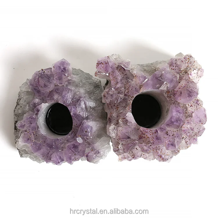 Wholesale Healing Gemstone Irregular Natural Amethyst Cluster Crystal Candle Holder