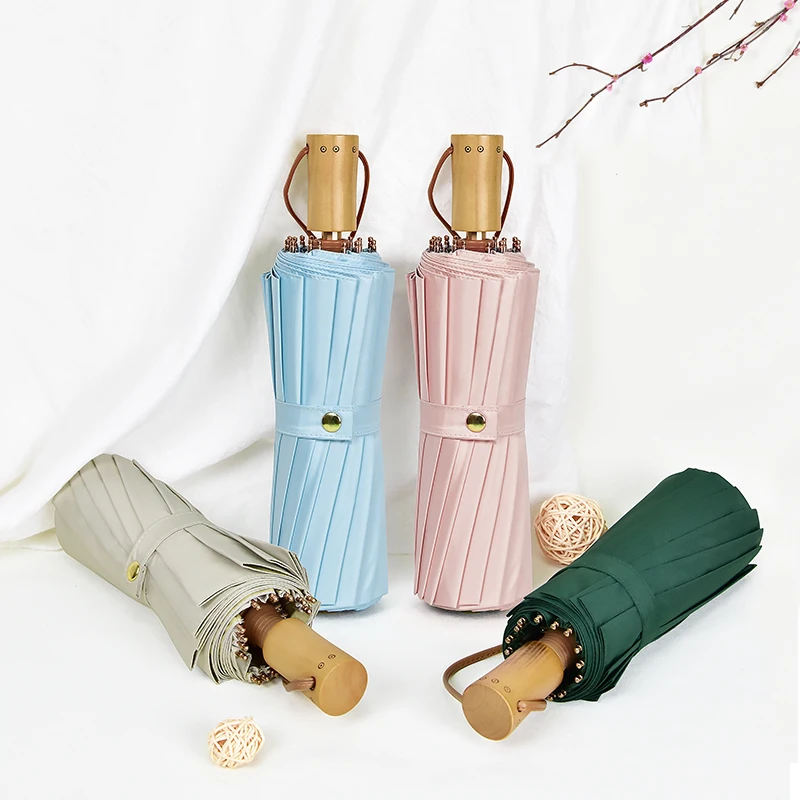 Hot Sale Paraguas 16 Ribs 3 Folding Color Coated Uv Umbrella With Logo Travel Foldable Umbrellas For The Rain and Sun