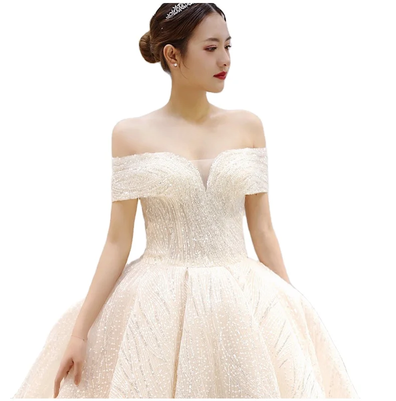 2021 Fashion Elegant Off Shoulder Wedding Dresses Sweetheart with Sleeves High Quality Lace bling Wedding Bride Gown