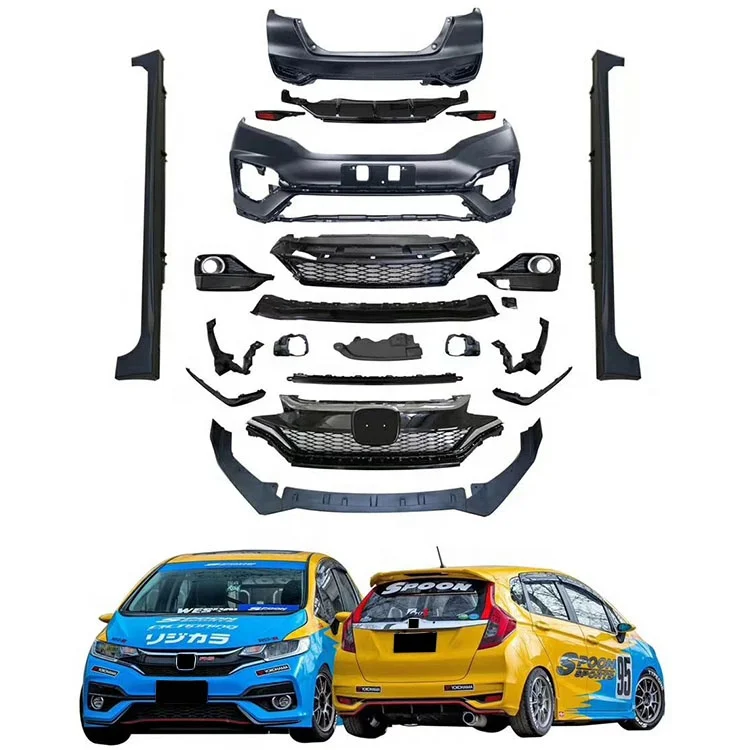 Прямая Заводская поставка, совершенно новый передний бампер, задний бампер, боковые юбки, спойлер и решетка радиатора, комплект кузова автомобиля для Honda fit GK5 RS 2014-2021