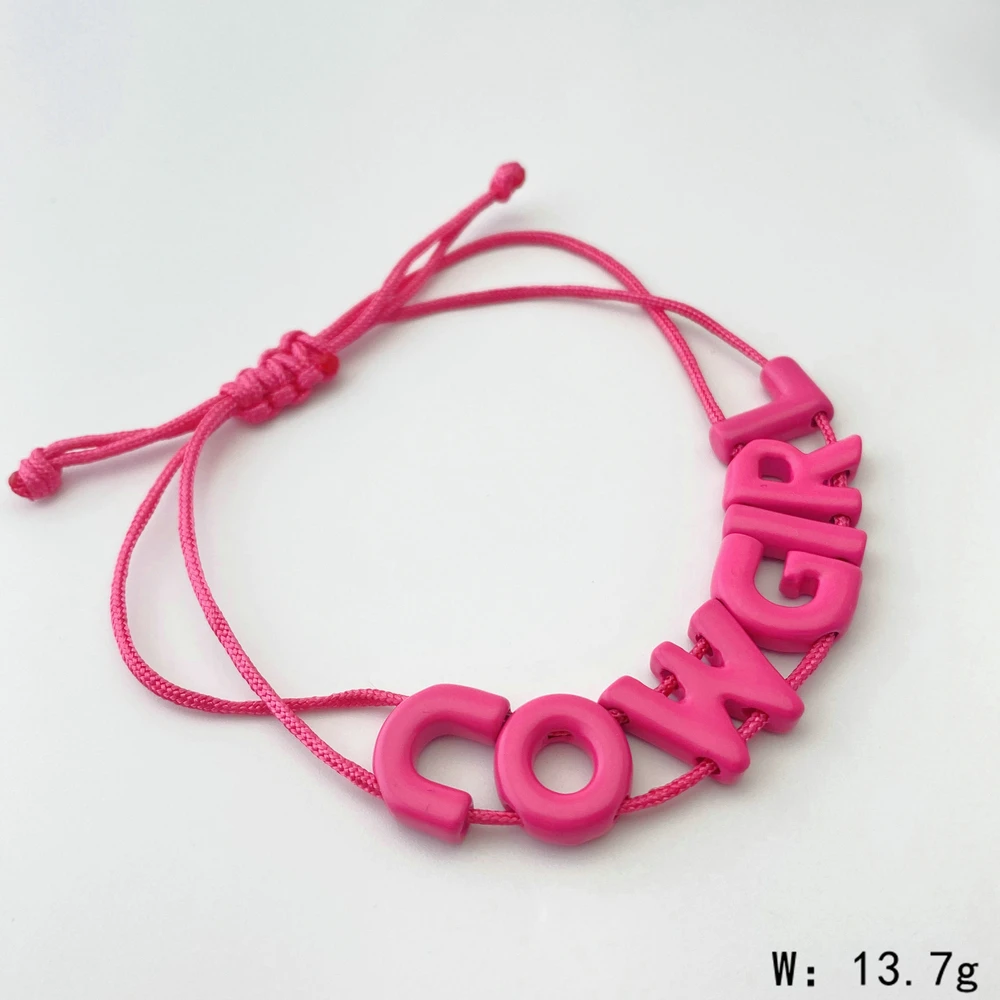 26 Initial Letters Braided Bracelet Pink Colorful Adjustable Rope DIY Bracelets for Teenager Summer Jewelry