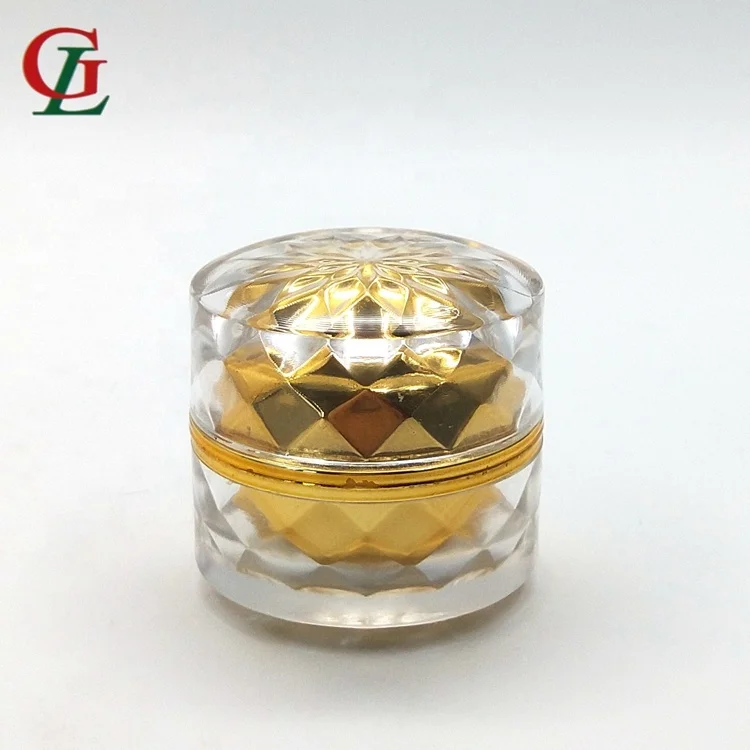 5G/10G transparent acrylic jar gemstone trial cosmetic container wave thick wall jar with inner bottle gold plating