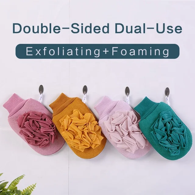 Quickly Delivery  RTS Double-Sided Dual-Use Exfoliating Gloves Foaming Bath Glove Exfoliating Mitt Body Scrub Glove