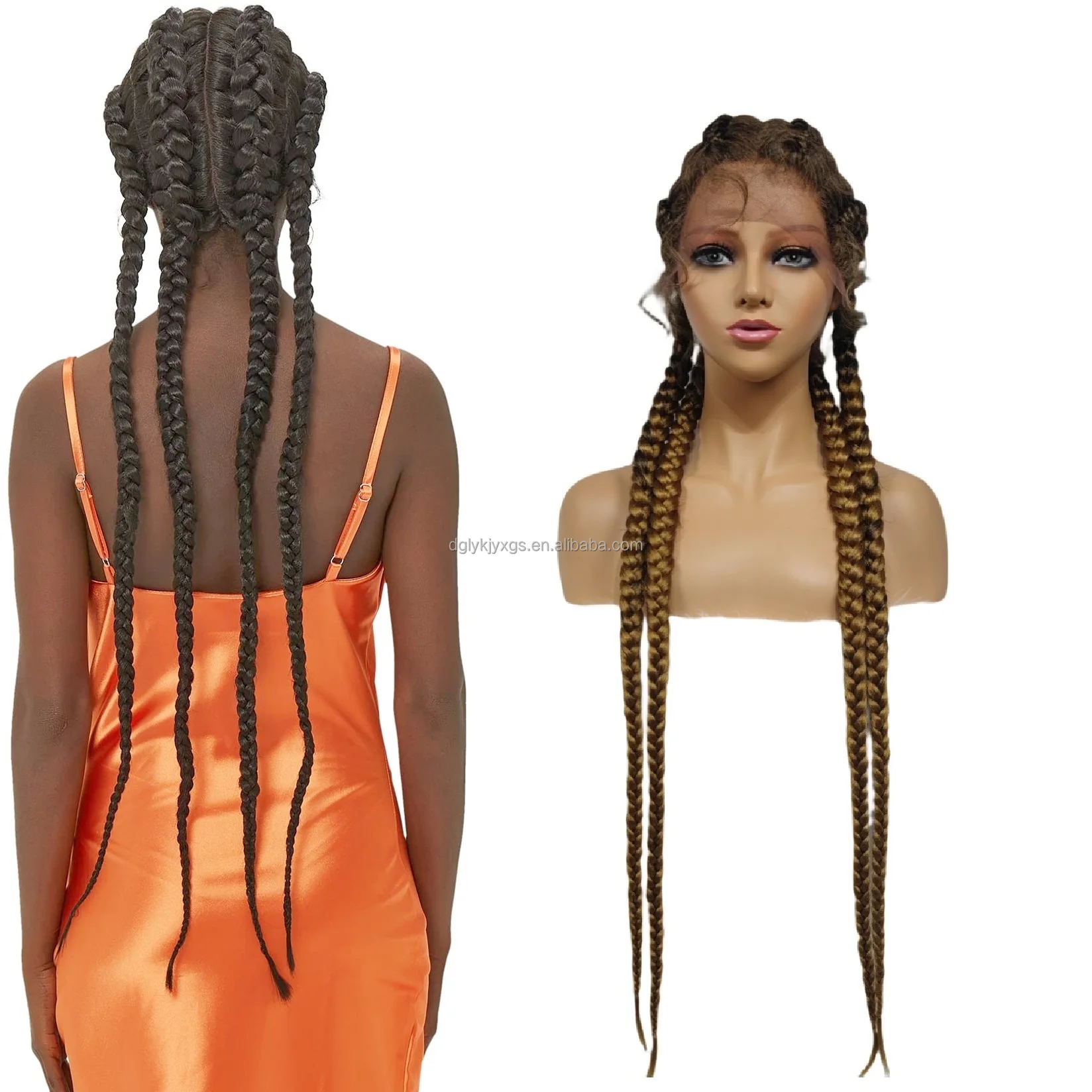 32Inch 400g Box Braid Lace Wig synthetic lace wigs With Baby Hair 4-strand Fishbone braids lace headgear for women hair