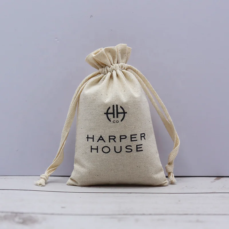 Double Drawstring Cotton Pouch Storage Muslin Cotton Drawstring Bag For Gift