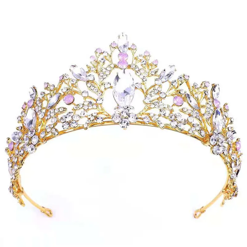 Wholesale birthday wedding crown tiara crystal bridal hair accessories crown golden crown