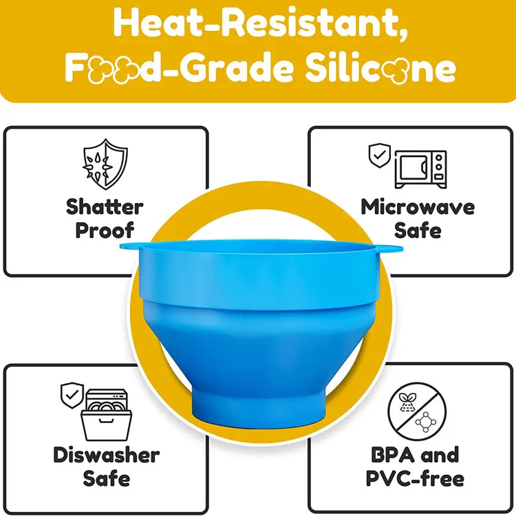 Children Food Grade High Quality High Capacity Colorful Homemade Microwave DIY Silicone Popcorn Bowl